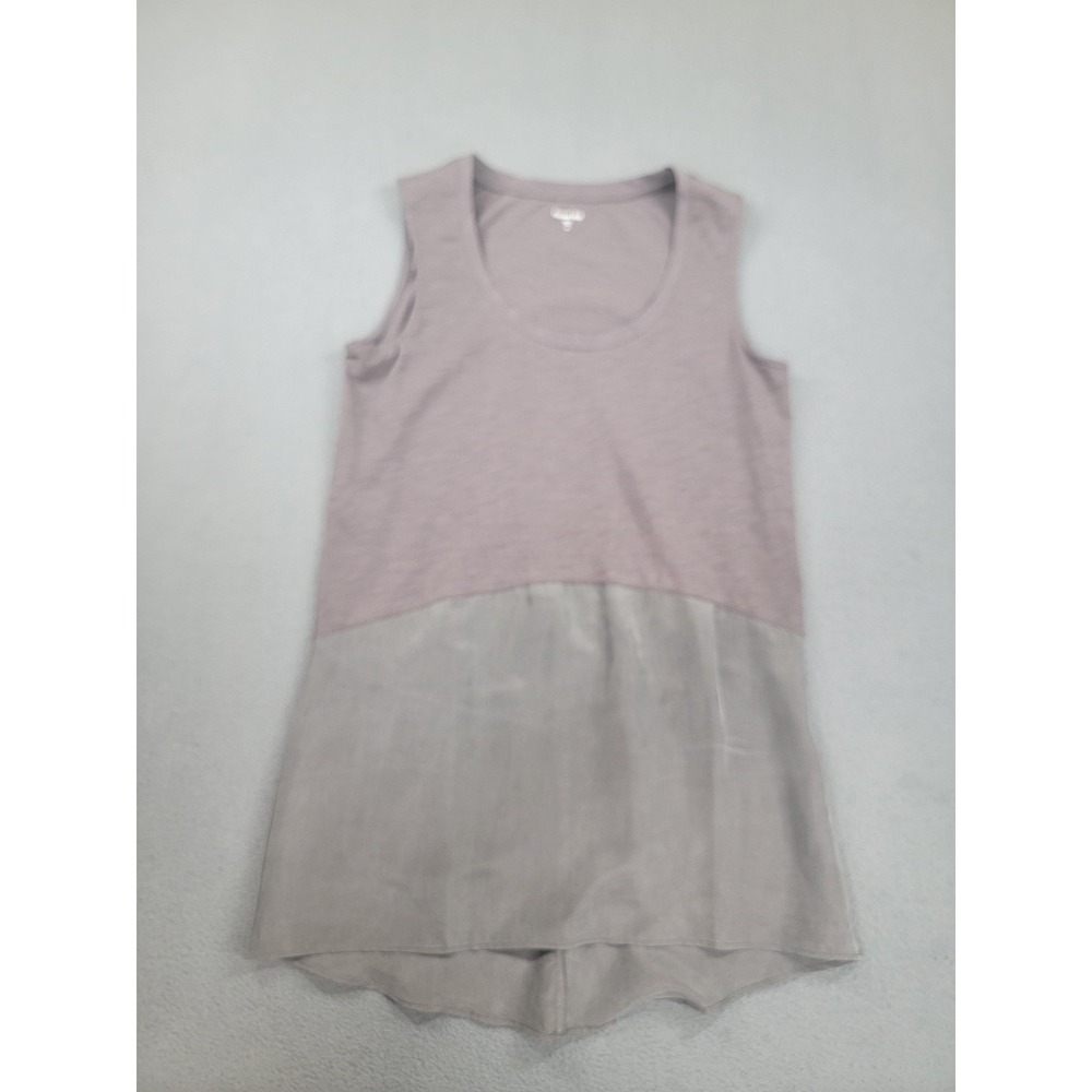 Garnet Hill Tank‎ Top Womens XS Gray Cotton Silk Colorblock Tunic Scoop Neck